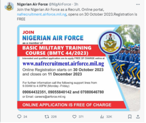 Nigeria Air Force Recruitment 2023 Commences , Apply Now 