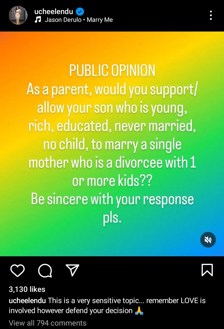 "Will You Allow Your Rich Educated Son Marry A Single Mother?” - Uche Elendu Asks Parents