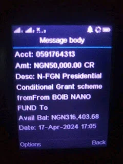 Have You Received Your FGN N50k Presidential Conditional Grant? See Alert Screenshots