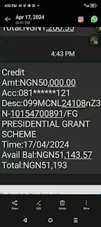 Have You Received Your FGN N50k Presidential Conditional Grant? See Alert Screenshots