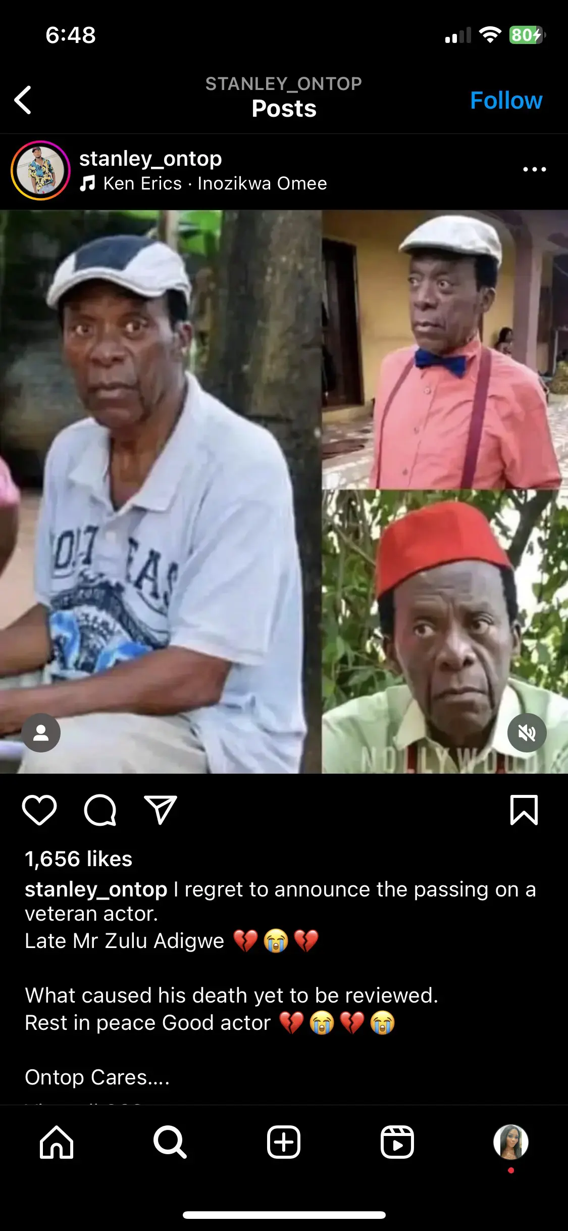 Veteran Nollywood Actor, Zulu Adigwe Is Dead