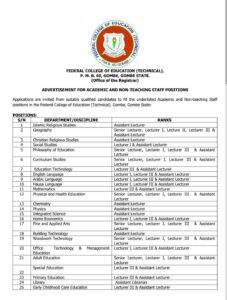 Apply: Federal College of Education (Technical) Gombe Recruitment 2025