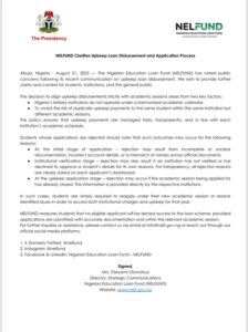 NELFUND Clarifies Upkeep Loan Disbursement and Application Process