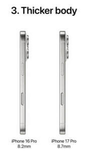 Thicker body (about 8.7 mm)