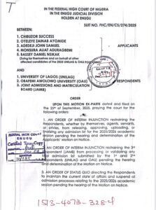Court Suspends 2025/2026 Admissions Into UNILAG, OAU Over Student Petition